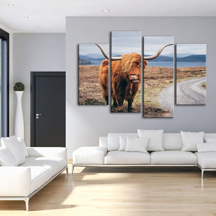 4-Piece Beautiful Brown Cow Canvas Wall Art Painting | Skanto
