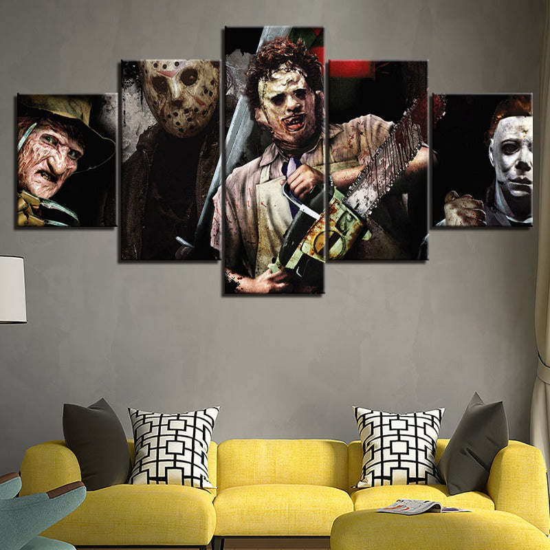 5 deler Iconic Monster og Killer - lerret vegkunst maleri | Skanto