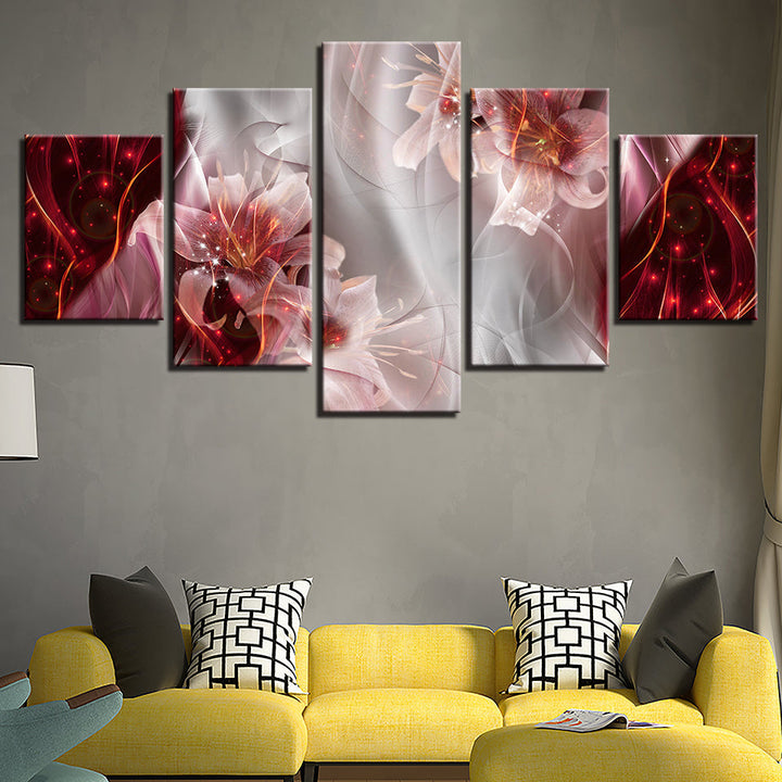 5 deler Rød Hvit Ombre Bakgrunn Rosa Blomst - Lerret Veggkunst Maleri | Skanto
