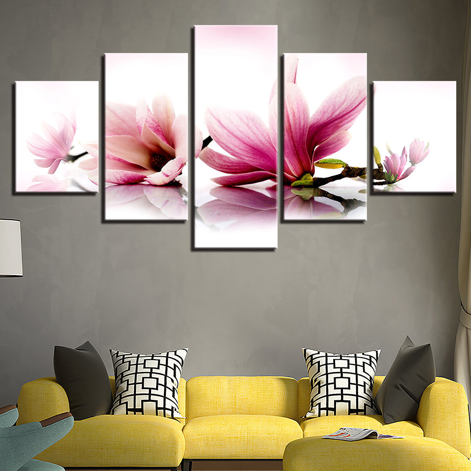 Rolig rosa magnoliagren - 5-delt lerretsbilde