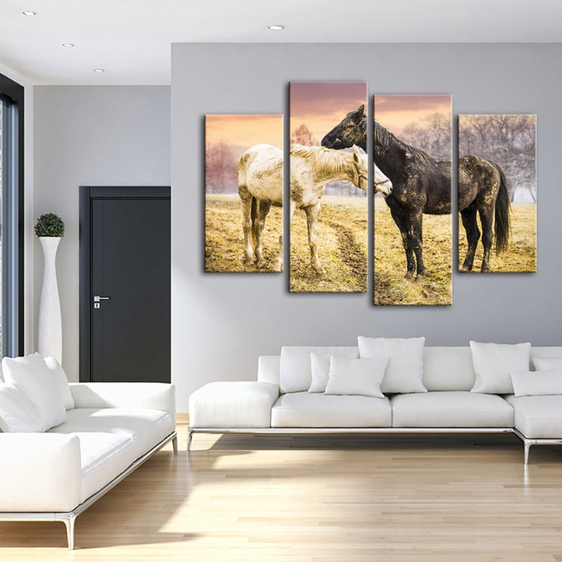 4-Piece Black & White Horses Canvas Wall Art Painting | Skanto
