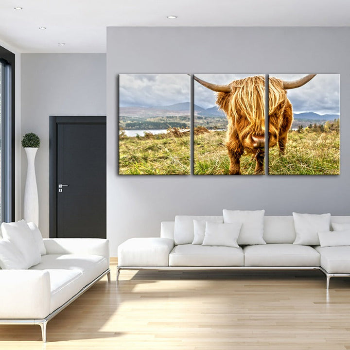Søt Vill Ku-Canvas Veggkunst Maleri 3 Deler