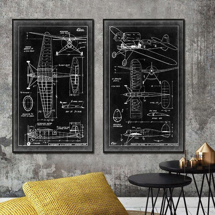 Designskisse av et vintage jagerfly – lerretsbilde