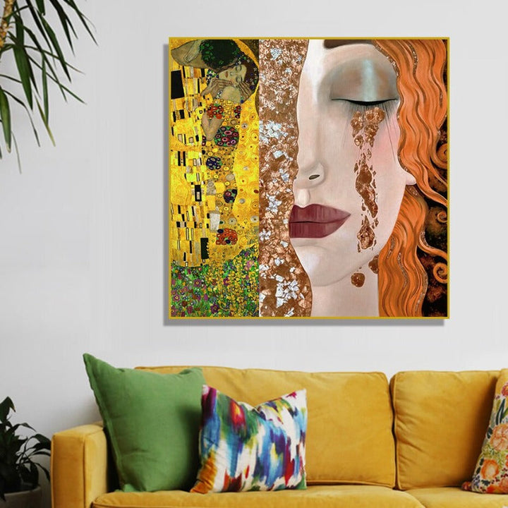 Gustav Klimt Gyldne tårer og kyss jente - Lerret veggkunst maleri