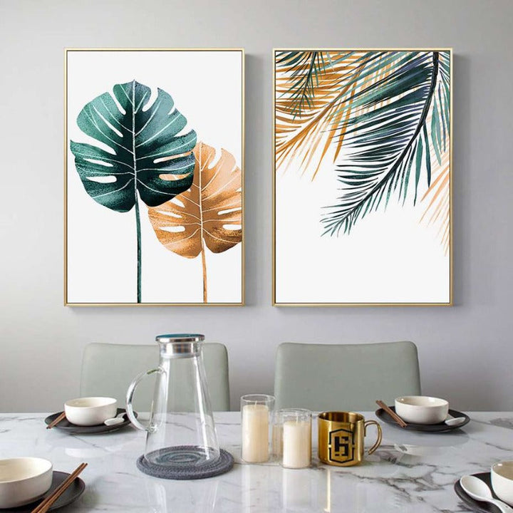 Moderne tropiske planter bladtrykk plakat - lerret veggkunst maleri