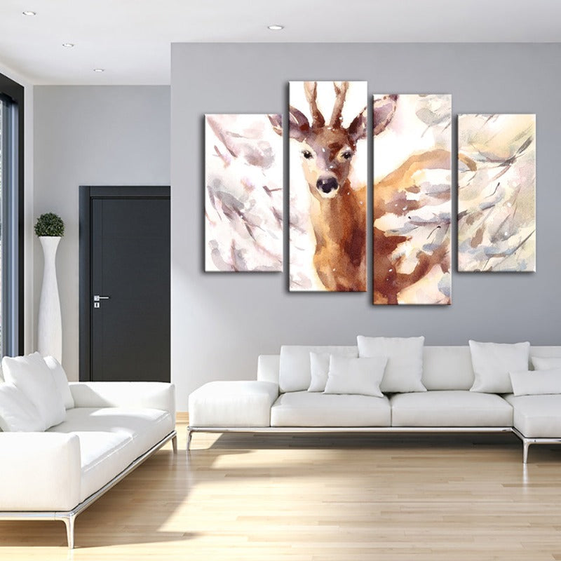 4 stk Ung Elegant Reh - Lerret Veggkunst Maleri | Skanto