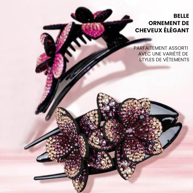 Double Flower Rhinestone Hair Pin | Skanto