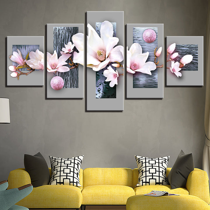Elegante Babyrosa Magnolien 5 deler - Lerret Veggkunst Maleri