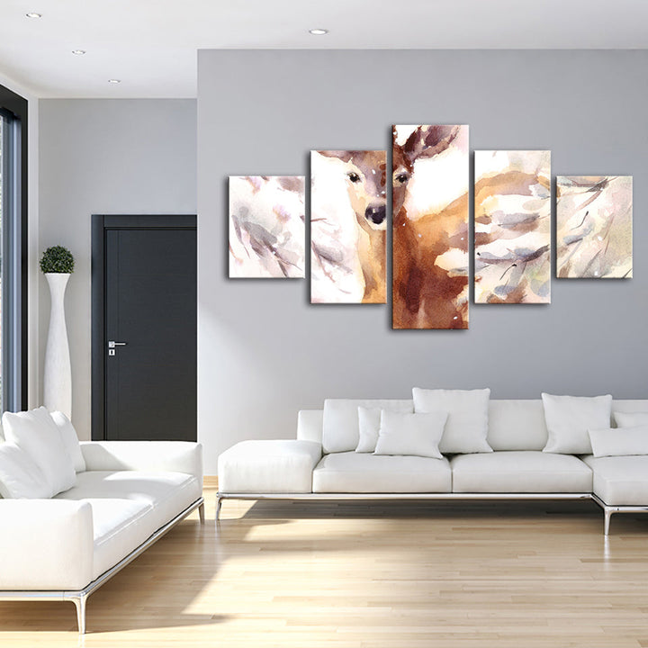 5 stykker Ung Elegant Hjort - Lærred Veggkunst Maleri | Skanto