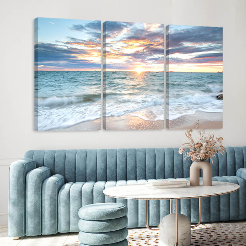 3Pcs Sunrise Beach Landscape Posters Canvas | Skanto