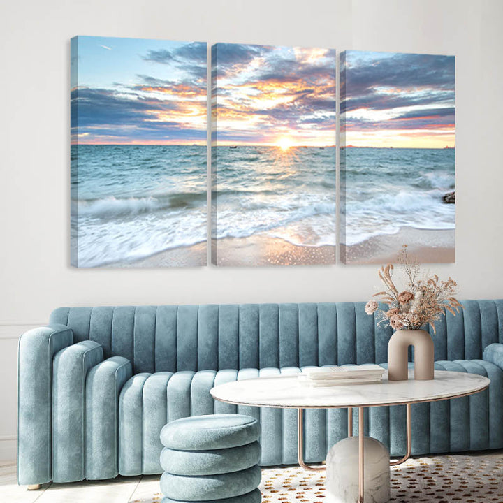 3Pcs Sunrise Beach Landscape Posters Canvas | Skanto