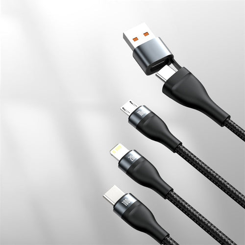 Skanto | 2-til-3 Hurtigladerkabel (1,2m), med dobbelt inngang og trippelt utgang, 100W strøm, kompatibel med PD 20W/QC 18W