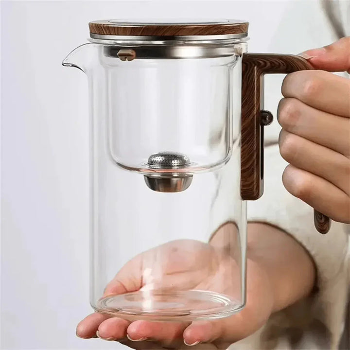 Skanto | Elegant Tekanne laget av glass med treskaft – Gjennomsiktig tekanne for te nytelse