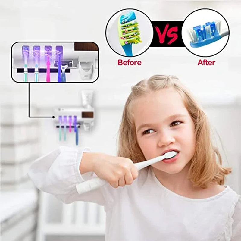 Smart UV Light Sterilizer Tandbørsteholder, Veggmontert Tannkremdispenser | Skanto