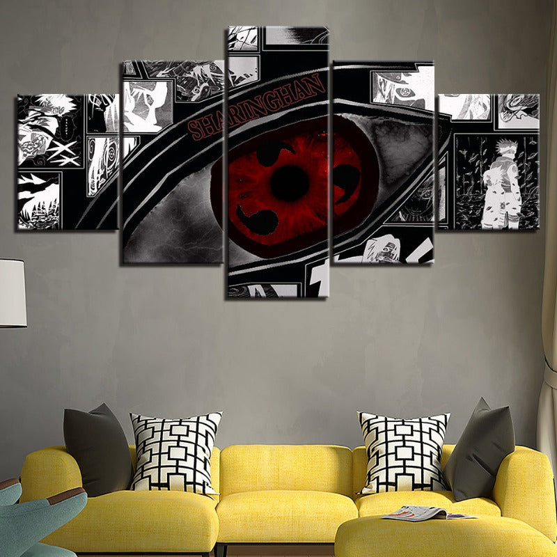 Naruto Sharingan Anime - 5-delt lerretbilde