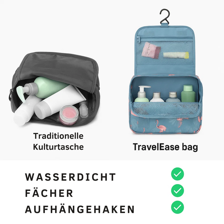 TravelEase – Vanntett kosmetikkveske med krok og rom | Reisetoalettveske | Skanto