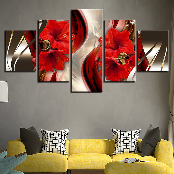 Fantastisk lerretsbilde i 5 deler med rød amaryllis