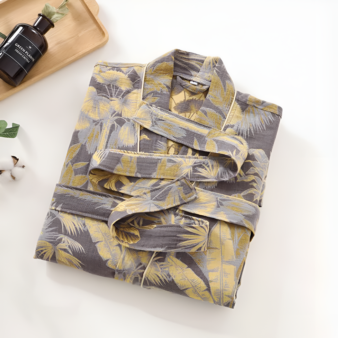 Skanto | Elegant Leaf Print Kimono Badekåpe