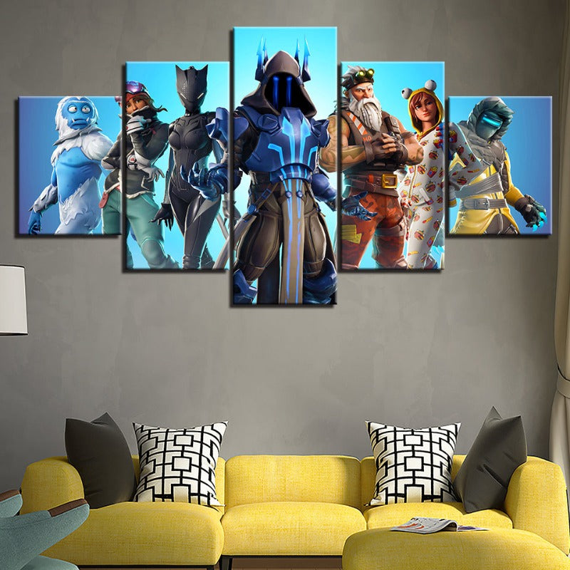Fortnite Battlegrounds: 5-delt lerret veggkunstsett - Vanntett, UV-beskyttet, høyoppløselige trykk