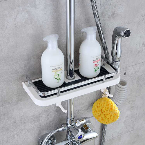 Skanto | Justerbar badehåndklapp holder sjampo lotion brett organizer hyller, uten punching, enkel å installere, sterk belastningsevne, for baderomsoppbevaring
