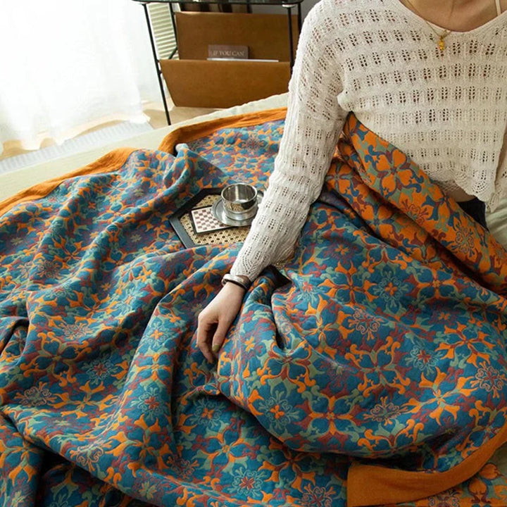 Skanto | Orange og Blå Mønster Seks-Lags Bomull Quilt - TerraLoom