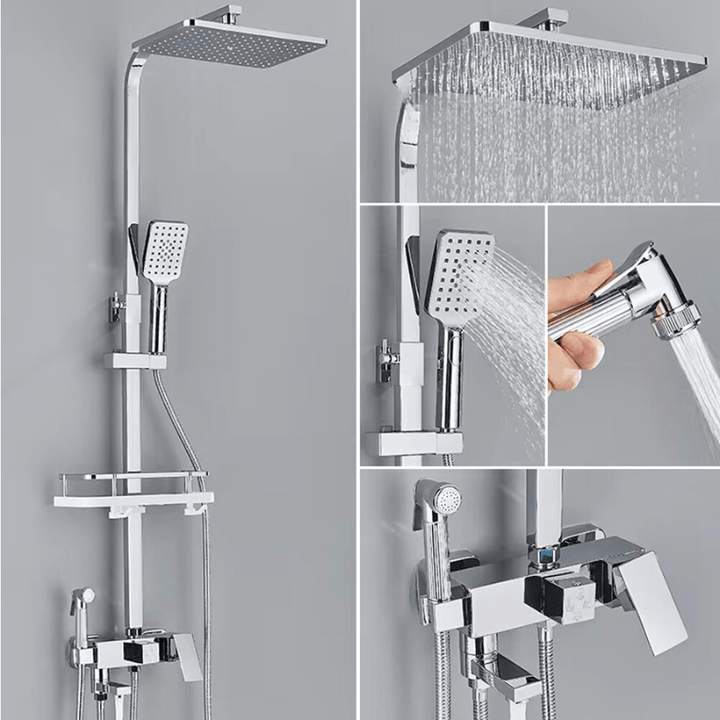 Skanto | RainFlow Luxe Regn Dusjsett – justerbar messinglyd dusjarmatur med 4 funksjoner