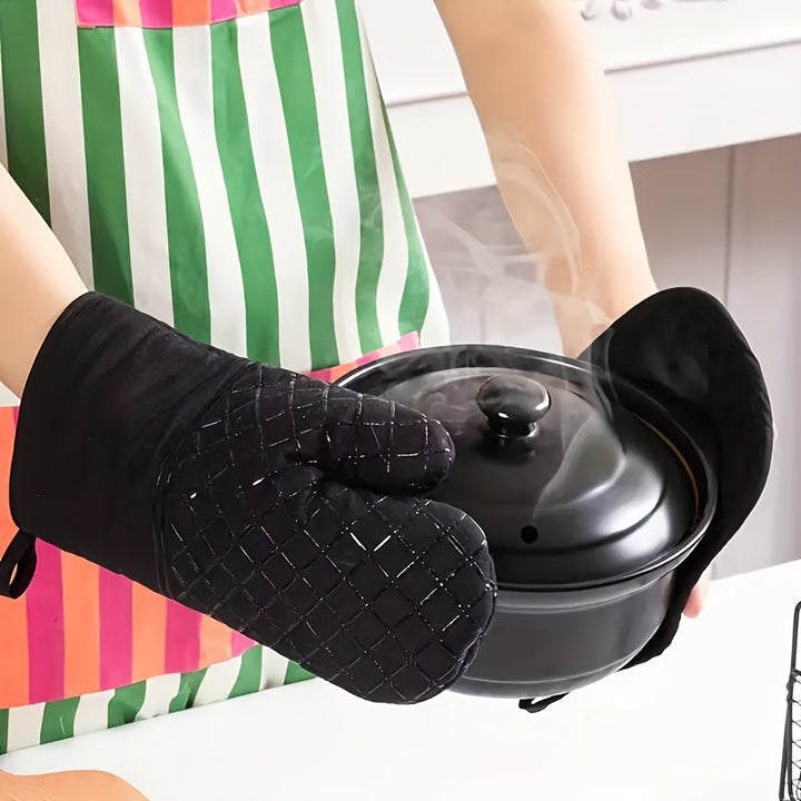 Skanto | Kjøp 1, få 1 gratis - 2 stk ekstra tykke silikonovnhansker og grytekluter sett - Premium varmebeskyttelse, rutsjfritt grep, rask avkjøling - perfekt for sikker baking, matlaging, bruk i kjøkkenet