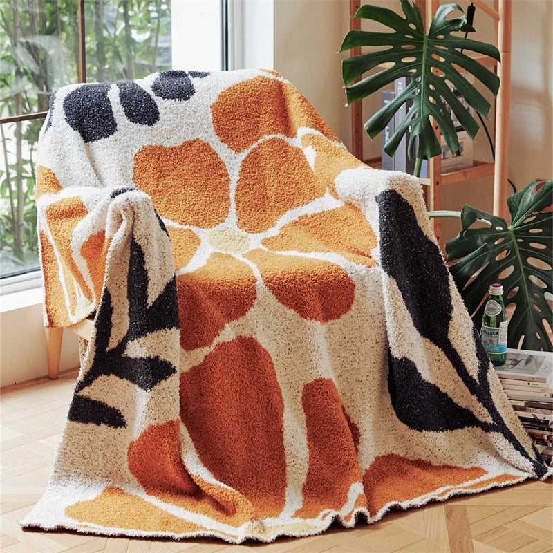 Skanto | Boho Blomst Blader Mikrofiber Strikket Teppe - Myk, Koselig, og Dekorativ