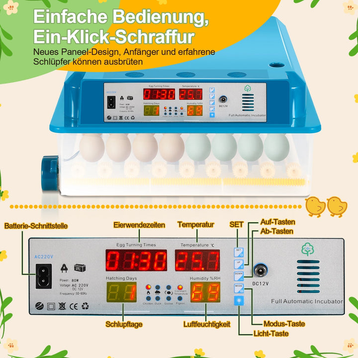 Brutautomat Helautomatiske Inkubator for Kyllinger 64 Egg | Skanto
