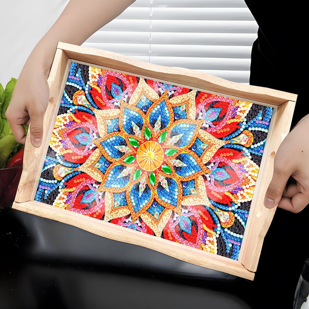 Skanto | DIY Diamant Maleri Trebrett Matbrett med Håndtak Stue Dekorasjon Mandala Trebrett Sett
