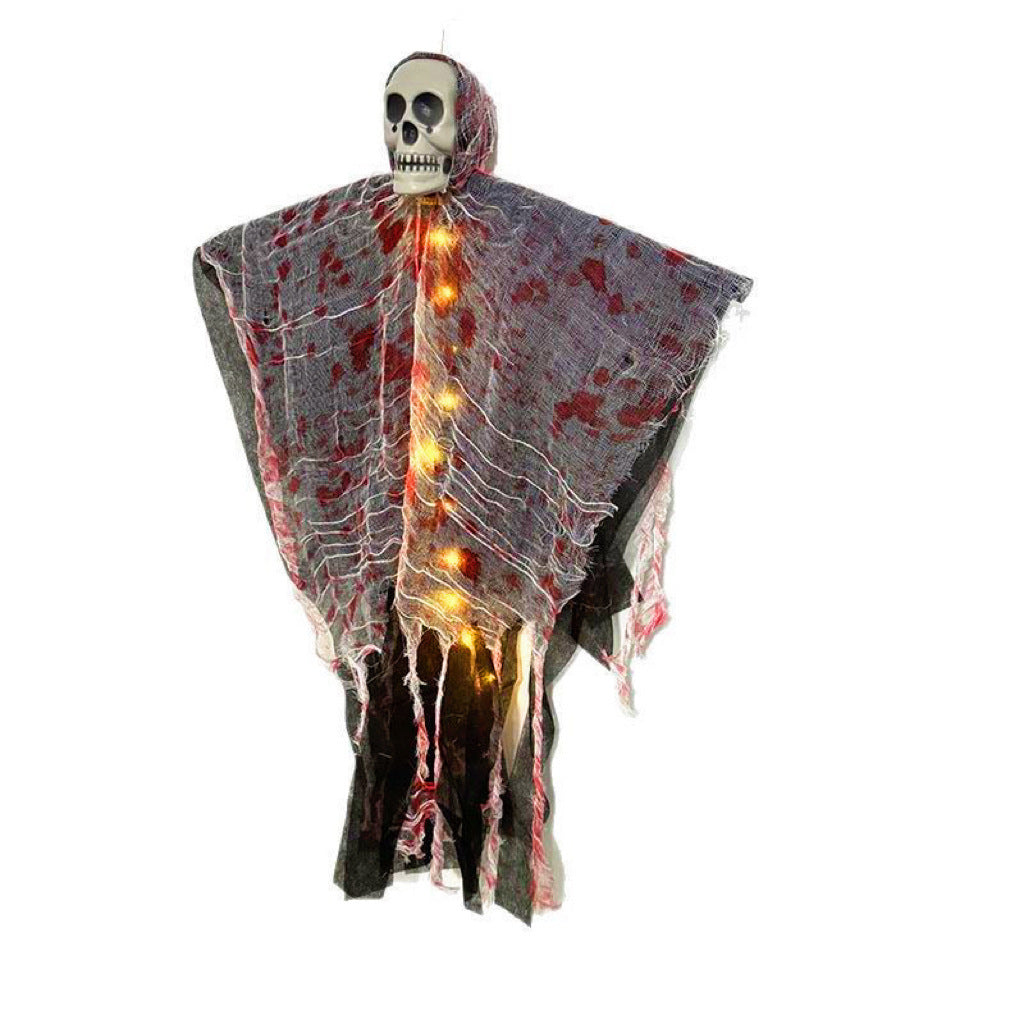 Skanto | Halloween Hengende Dekorasjon – Blodrød Luminøs Hodeskalle Spøkelse