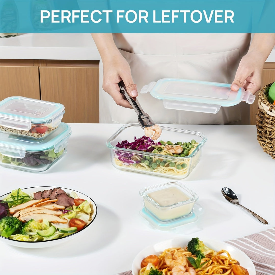 Skanto | 8-Pack Glass Matboksbeholdere – Lufttette Måltid Forberedelse Bento-bokser med lekkasjesikre, låsbare lokk, mikrobølgeovn-, ovn-, fryse- og oppvaskmaskinsikre, BPA-frie
