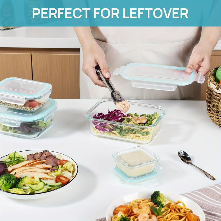 Skanto | 8-Pack Glass Matboksbeholdere – Lufttette Måltid Forberedelse Bento-bokser med lekkasjesikre, låsbare lokk, mikrobølgeovn-, ovn-, fryse- og oppvaskmaskinsikre, BPA-frie