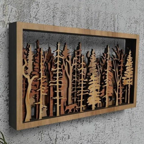 Skanto | Veggdekor - WoodForrest 3D - Fortryllende Skogslandskap - Rev & Tre Skygge