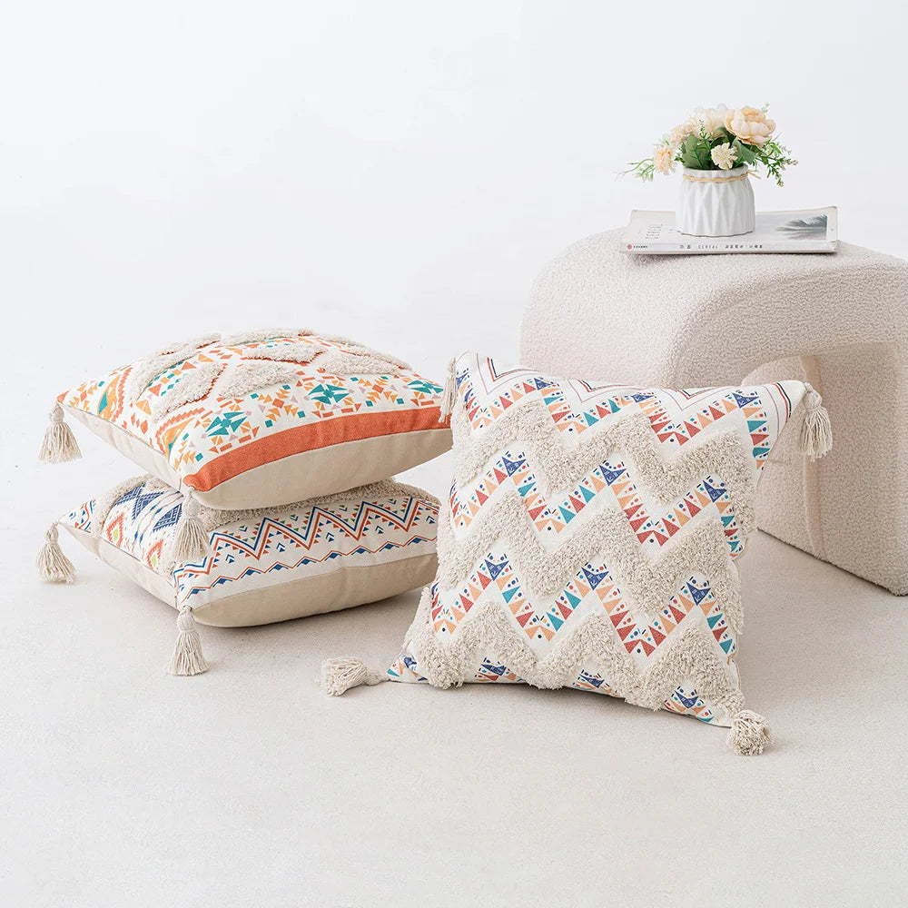 Skanto | Boho Geometrisk Tuftet Putetrekk – Dekorativt Putetrekk for Hjem og Sofa