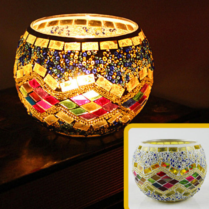 Europeisk Retro Glass Mosaick Te-lysestake