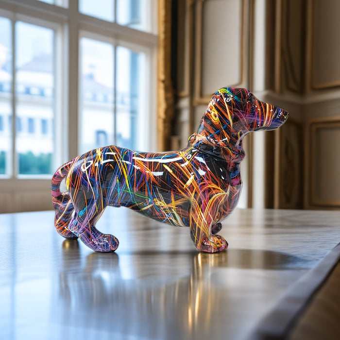 Norvo | Dachshund Delight – Fargerik Dachshund-skulptur for en Lekfull Atmosfære i Hjemmet