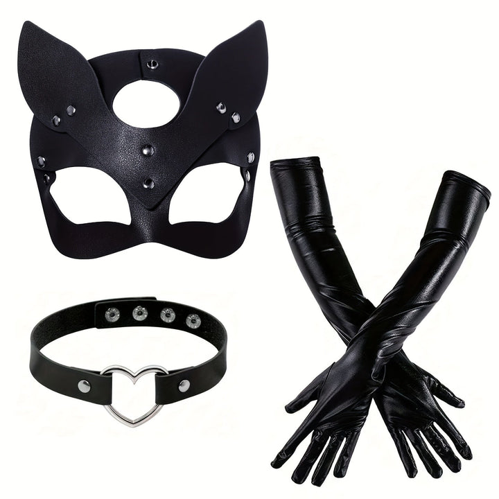 Halloween-Kostümaccessoires for Damen aus Kunstleder | Katzenmasken-Handschuhe