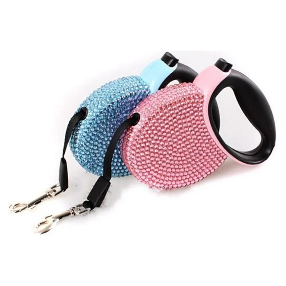 Skanto | CHIC CANIN BNDLE – Glitrende hundeleie med rhinestones & retractable for små hunder & katter