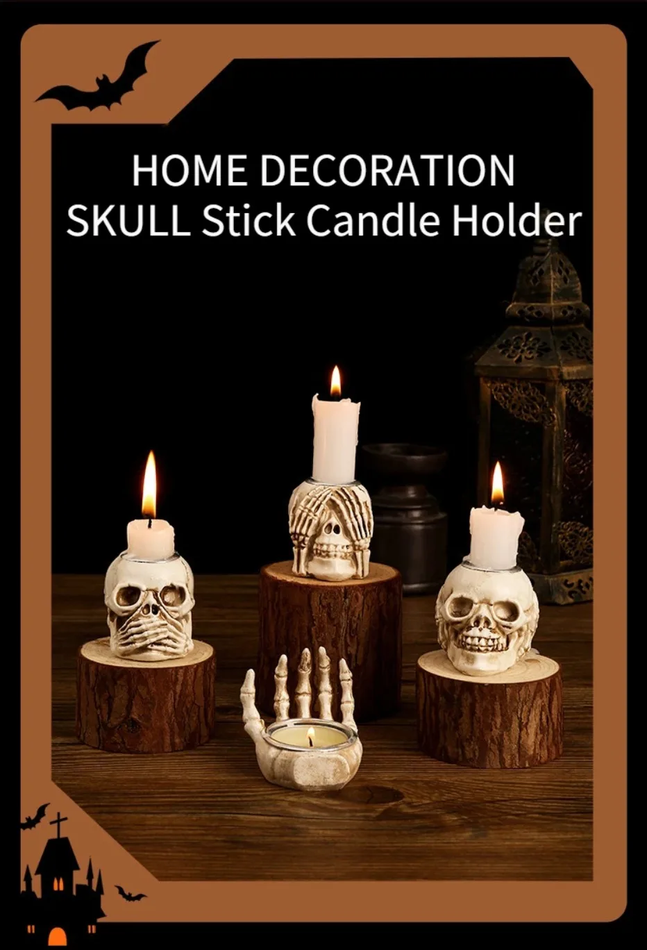 Skanto | GothicGlow 3pc Halloween Hodeskalle Lysestake Sett
