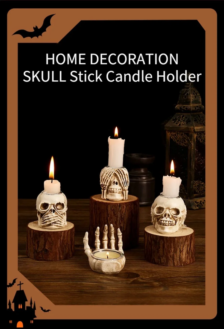 Skanto | GothicGlow 3pc Halloween Hodeskalle Lysestake Sett