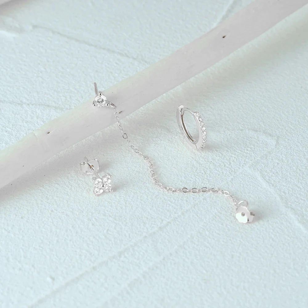 Skanto | 3pc Delikat Blomster Frynse Kjede Øredobber Sett