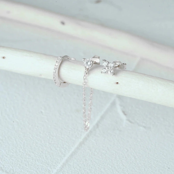 Skanto | 3pc Delikat Blomster Frynse Kjede Øredobber Sett