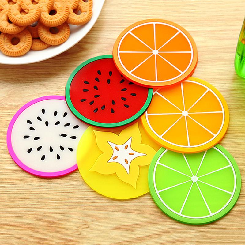 6 stk Fargerik Silikon Frukt Coaster Teikopp Matte Skanto