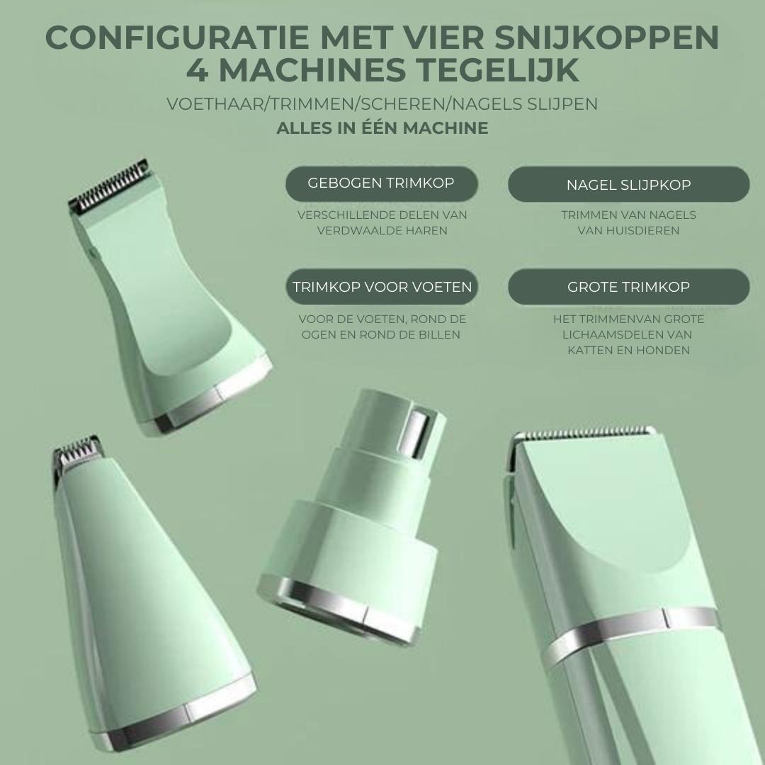 Norvo | Tierpleieverktøy Groomilo 4-i-1 | Stille & Oppladbar | For Pels & Negler | Hvit-Grønn