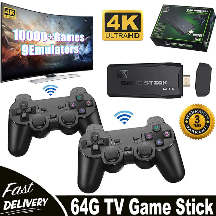 Skanto | HDMI 4K TV Spill Sticks Konsoll | 64GB med 20 000+ Retro Spill & 2 Trådløse Spillkontrollere