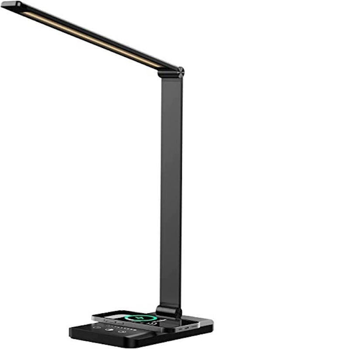 Skanto | LED skrivebordslampe med USB-ladeport, dimbar øyevennlig leselampe for hjemmet, med 5 lysstyrkenivåer & 3 lysmoduser, berøringskontroll, autotimer (Svart)