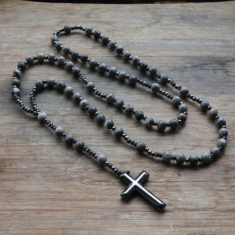 Skanto | Tiger Eye Og Lapis Lazuli Kors Rosary Halskjede For Menn - Orion
