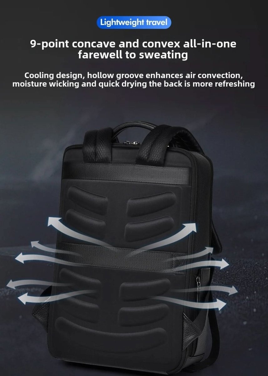 Norvo | Elegant lær ryggsekk for menn/kvinner med USB-port for laptop og hverdagsbruk, 15,6 tommer, svart