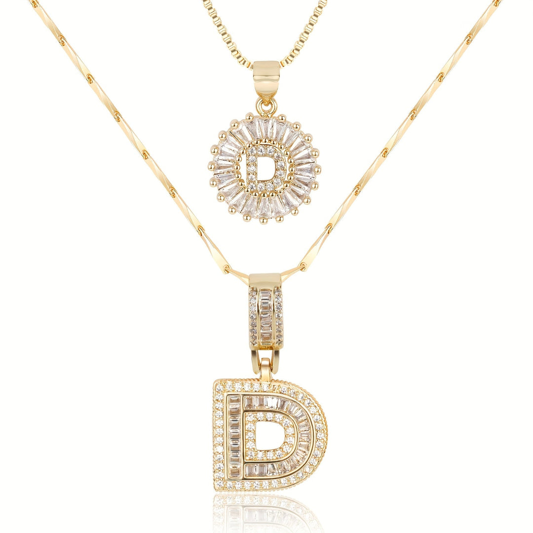 Skanto | 2pc 14k Diamant Bokstav Initial Halskjeder